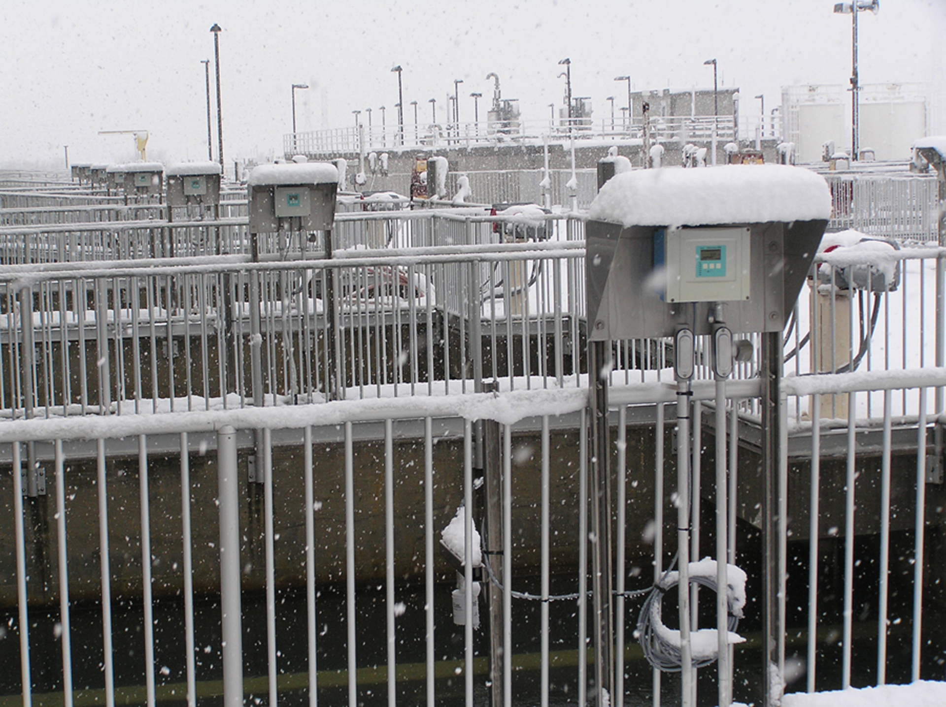 Image 1. Ultrasonic sensors are used even in harsh environments for water applications. Here ultrasonic transmitters are used to measure level of the incoming water in a water plant.