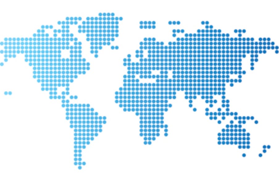 World map of blue round dots