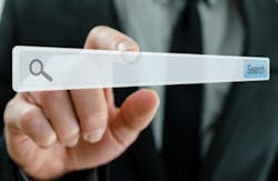 Businessman pointing at search bar Businessman pointing at search bar