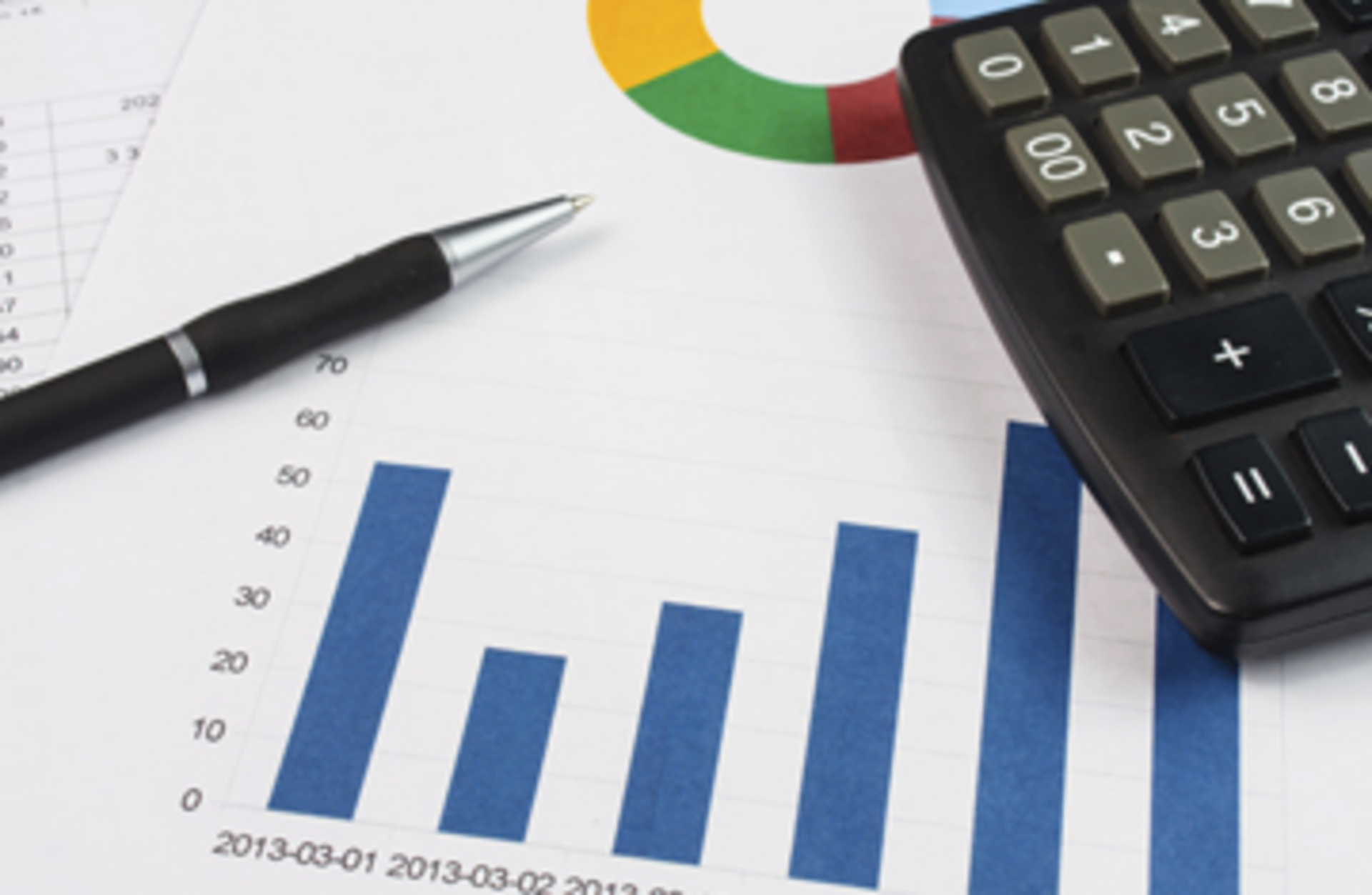 Pen, calculator and business graph