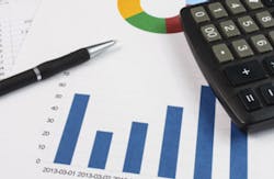 Pen, calculator and business graph Pen, calculator and business graph