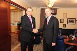 Alexander Korsik Left Of Ojsc Oil Processing Joint Stock Company Bashneft And Heiner Markhoff Right Of Ge Met In Moscow On October 9 2013