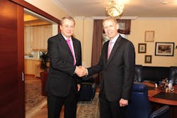 Alexander Korsik Left Of Ojsc Oil Processing Joint Stock Company Bashneft And Heiner Markhoff Right Of Ge Met In Moscow On October 9 2013