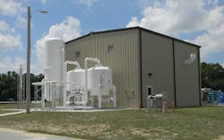Replacing a cryogenic plant with a custom-engineered vacuum pressure swing absorption (VPSA) system saved electric power costs for oxygen production at a wastewater treatment plant. All images courtesy of AirSep Corp. Replacing a cryogenic plant with a custom-engineered vacuum pressure swing absorption (VPSA) system saved electric power costs for oxygen production at a wastewater treatment plant. All images courtesy of AirSep Corp.