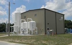 Replacing a cryogenic plant with a custom-engineered vacuum pressure swing absorption (VPSA) system saved electric power costs for oxygen production at a wastewater treatment plant. All images courtesy of AirSep Corp.