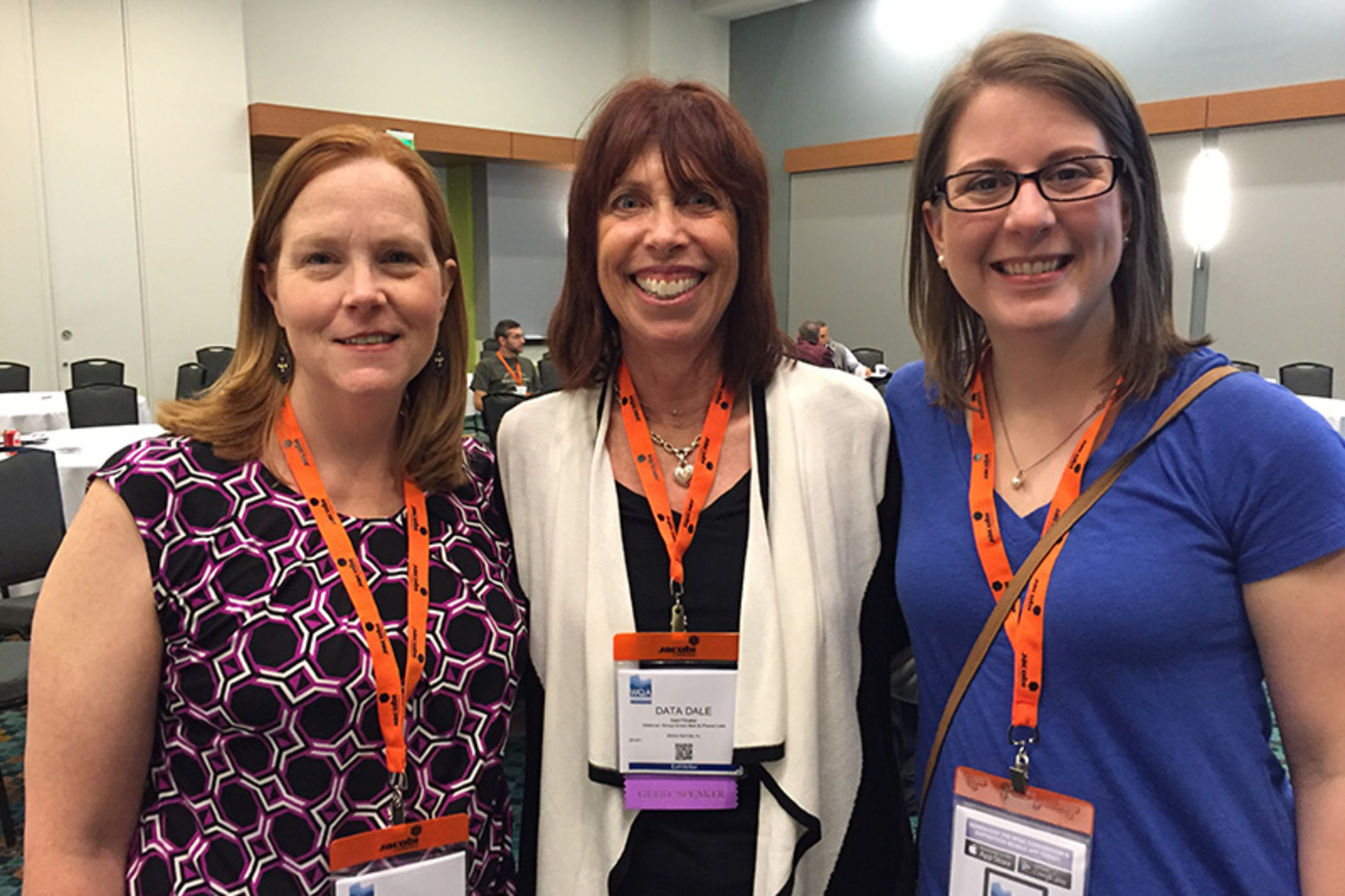 Editors Lori Ditoro and Robyn Tucker with Dale Filhaber, center, following Filhaber&rsquo;s presentation during the Water Quality Association&rsquo;s Convention and Exposition in Nashville, Tennessee.