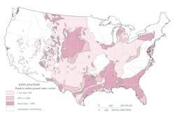 Figure 1. Depth to saline groundwater in the United States (generalized from Feth and others, 1965). Image courtesy of USGS Figure 1. Depth to saline groundwater in the United States (generalized from Feth and others, 1965). Image courtesy of USGS