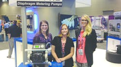 Editor Lori Ditoro and Contributing Editor Robyn Tucker with industry friend Shawn Yourd at the Blue-White booth during the American Water Works Association Annual Conference &amp; Exhibition