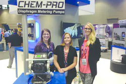 Editor Lori Ditoro and Contributing Editor Robyn Tucker with industry friend Shawn Yourd at the Blue-White booth during the American Water Works Association Annual Conference & Exhibition