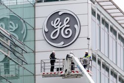 Baden, Switzerland &ndash; November 2, 2015: The new General Electric (GE) logo has been installed at the former Alstom thermal power headquarters.