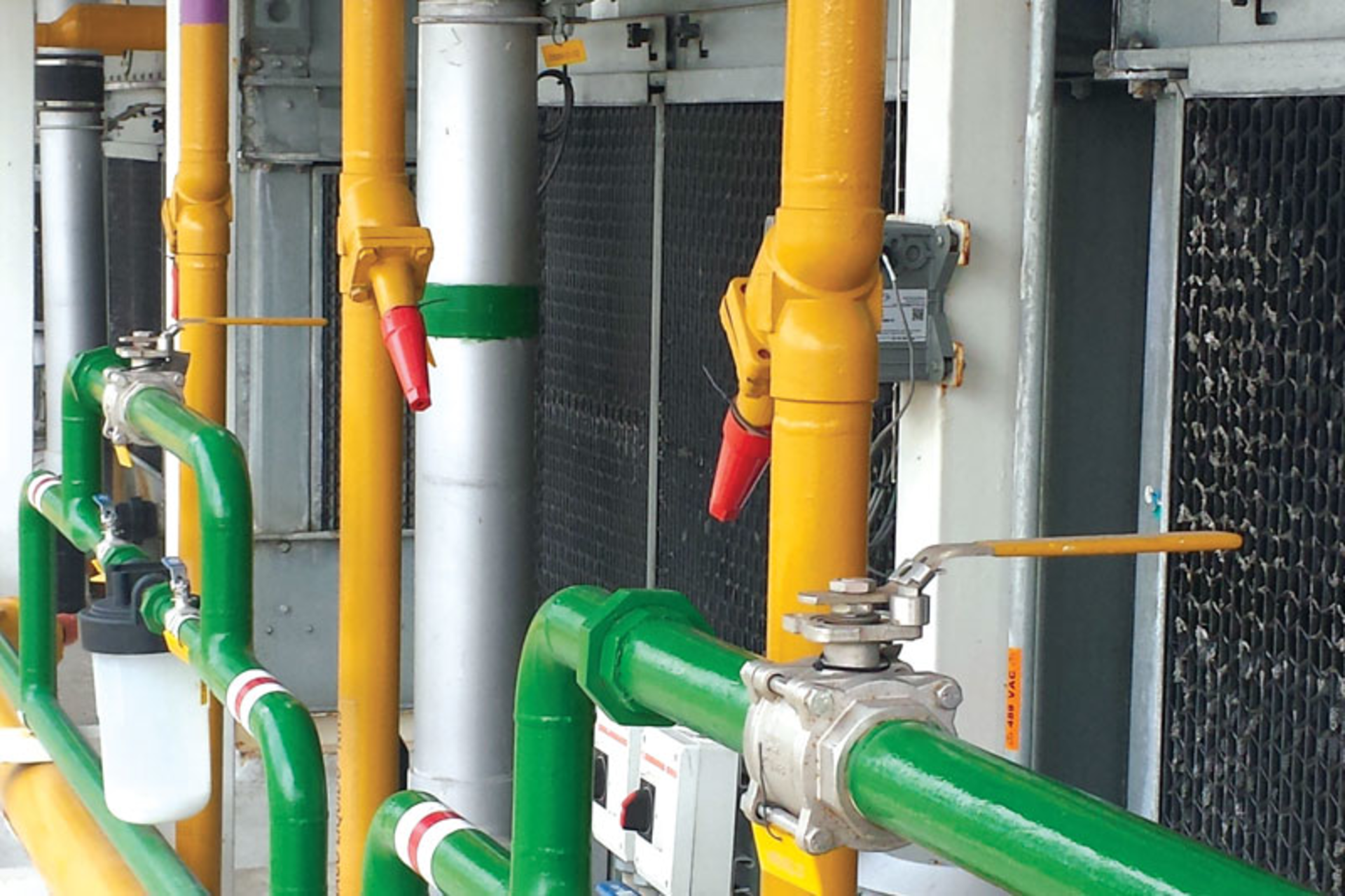 Piping arrangement for evaporative condenser cooler. All images courtesy of Air Liquide