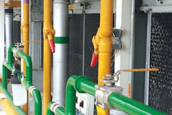 Piping arrangement for evaporative condenser cooler. All images courtesy of Air Liquide Piping arrangement for evaporative condenser cooler. All images courtesy of Air Liquide