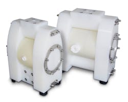 Figure 4. Almatec’s high-pressure AODD pumps for use in chamber filter presses are available in two models: one for internal pressure conversion and another for use with an external booster. Figure 4. Almatec’s high-pressure AODD pumps for use in chamber filter presses are available in two models: one for internal pressure conversion and another for use with an external booster.