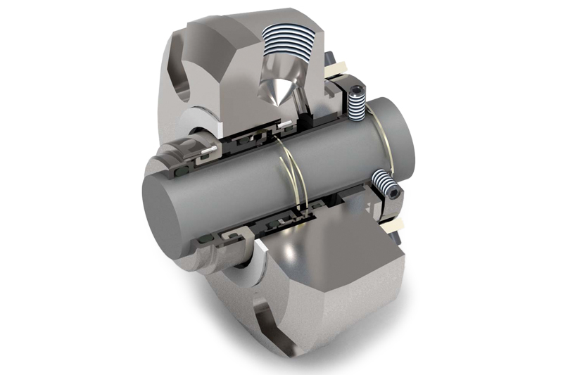 Cutaway of a mechanical seal. All graphics courtesy of John Crane Inc.