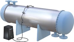 Figure 1. High-power ultrasound clamp-on system keeps heat exchangers clean. All following graphics courtesy of Altum Technologies Figure 1. High-power ultrasound clamp-on system keeps heat exchangers clean. All following graphics courtesy of Altum Technologies