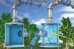 Hairy nanocellulose, used as an anti-scaling agent in the container at right, prevents the kind of mineral buildup that is restricting outflow from the container at left. Courtesy of McGill University Hairy nanocellulose, used as an anti-scaling agent in the container at right, prevents the kind of mineral buildup that is restricting outflow from the container at left. Courtesy of McGill University
