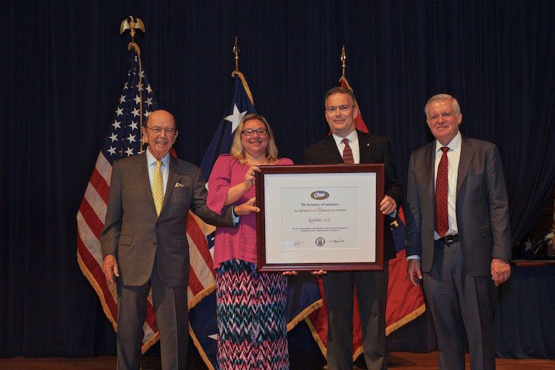 U.S. Secretary of Commerce Wilbur Ross, Equilibar export manager Julie Detmering, Equilibar president Jeff Jennings, and Under Secretary of Commerce for International Trade Gilbert Kaplan. Photo courtesy of Equilibar