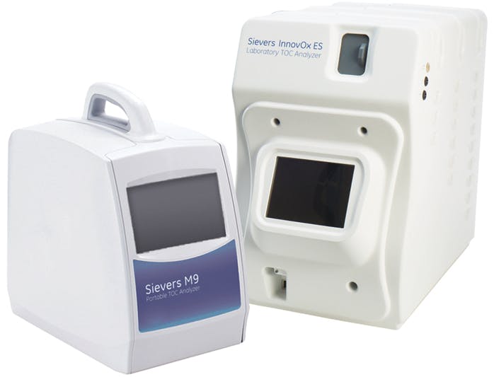 Sievers M9 Portable TOC Analyzer designed for rapid, sensitive and selective organics monitoring for continuous and grab samples and Sievers InnovOx Laboratory TOC Analyzer capable of a broad range of organics monitoring. Courtesy of Suez Water Technologies &amp; Solutions