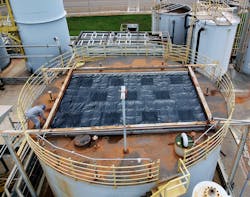 The FEMSA wastewater plant in Marilia had two rectangular reactors fitted with Anue Geomembranes’ reinforced odor control system with integrated activated carbon filters. The FEMSA wastewater plant in Marilia had two rectangular reactors fitted with Anue Geomembranes’ reinforced odor control system with integrated activated carbon filters.