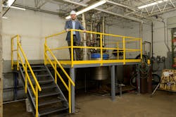 MFG Chemical Chief Science Officer Guido DeStefano inspects completion of pilot plant upgrade. MFG Chemical Chief Science Officer Guido DeStefano inspects completion of pilot plant upgrade.