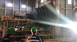 The steam turbine rotor was removed for detailed inspection and cleaning.