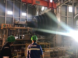 The steam turbine rotor was removed for detailed inspection and cleaning.