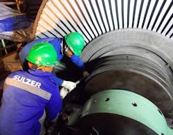 Reassembling the turbine gland seal housing bolt. Reassembling the turbine gland seal housing bolt.