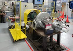 A refurbished small steam turbine before being connected up to the test stand A refurbished small steam turbine before being connected up to the test stand