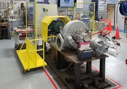 A refurbished small steam turbine before being connected up to the test stand