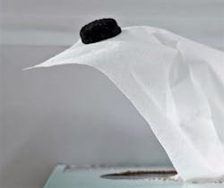 This aerogel, used for filtering water, sits on a tissue. This aerogel, used for filtering water, sits on a tissue.