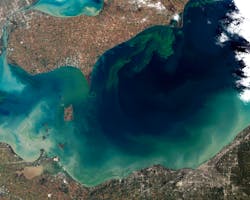 Figure 4. Pronounced algae bloom in Lake Erie, 2011. National Aeronautics and Space Administration, Washington, D.C. Available from https://earthobservatory.nasa.gov Figure 4. Pronounced algae bloom in Lake Erie, 2011. National Aeronautics and Space Administration, Washington, D.C. Available from https://earthobservatory.nasa.gov