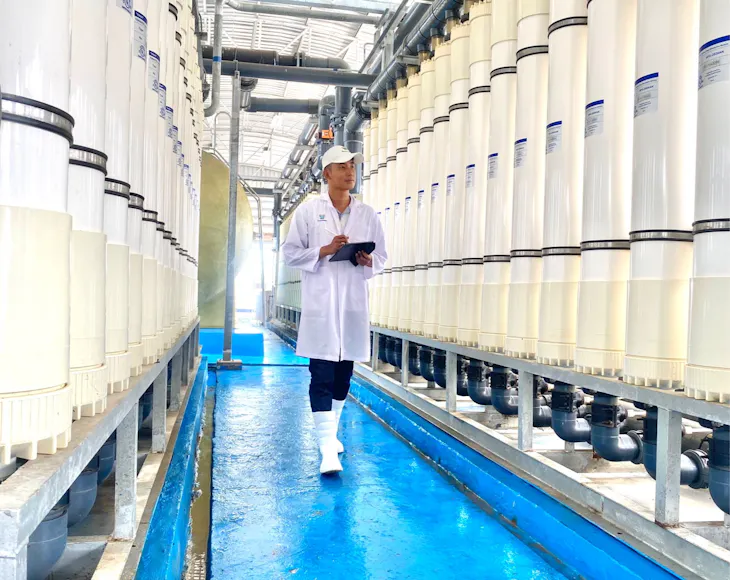 The water used in CP Foods' farming process is filtered by Ultra Filtration (UF) system from external sources and treated water, then it’s recirculated to be used within the shrimp farms.