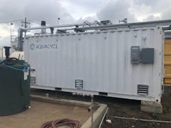 Figure 3: An industrial pretreatment system like Aquacycl’s BioElectrochemical Treatment Technology (BETT) handles low-volume, high concentrate streams to remove the majority of biological oxygen demand (BOD) and total suspended solids (TSS). By using industrial pretreatment to remove up to 95% of BOD and 85% of TSS, industrial facilities can direct discharge to a sewer without permit or surcharge risk, or further purify for reuse applications on-site. Figure 3: An industrial pretreatment system like Aquacycl’s BioElectrochemical Treatment Technology (BETT) handles low-volume, high concentrate streams to remove the majority of biological oxygen demand (BOD) and total suspended solids (TSS). By using industrial pretreatment to remove up to 95% of BOD and 85% of TSS, industrial facilities can direct discharge to a sewer without permit or surcharge risk, or further purify for reuse applications on-site.