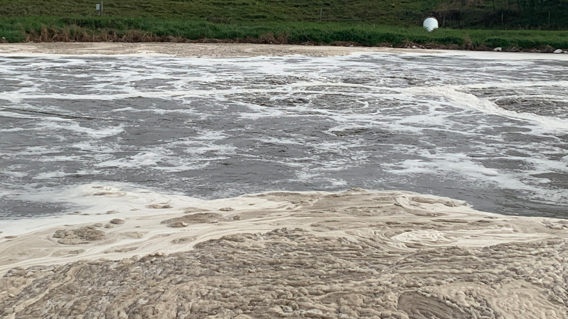 The aeration basin approximately four weeks after the supplemental bioaugmentation program was implemented.