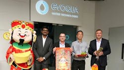 Ron Keating, Evoqua's Chief Executive Officer (right), was joined by Govindan Alagappan, Evoqua's VP and Managing Director for APAC (left), Hervé Fages, Evoqua's Executive Vice President and Applied Product Technologies Segment President (center left), and Keng Hoo Yeo, Operations Director for Evoqua (center right). Ron Keating, Evoqua's Chief Executive Officer (right), was joined by Govindan Alagappan, Evoqua's VP and Managing Director for APAC (left), Hervé Fages, Evoqua's Executive Vice President and Applied Product Technologies Segment President (center left), and Keng Hoo Yeo, Operations Director for Evoqua (center right).