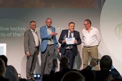 Representatives from De Nora were presented with the award at a special ceremony hosted by Water Europe on Tuesday, June 14. Representatives from De Nora were presented with the award at a special ceremony hosted by Water Europe on Tuesday, June 14.