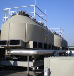 This Delta Cooling Premier induced-draft model installed at the new facility has a total cooling capacity of 1,050 tons spread across three towers: one 250-ton unit and two 400-ton units. This Delta Cooling Premier induced-draft model installed at the new facility has a total cooling capacity of 1,050 tons spread across three towers: one 250-ton unit and two 400-ton units.