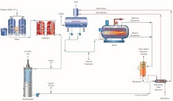 Figure 7. A general industrial steam generation makeup system schematic. Figure 7. A general industrial steam generation makeup system schematic.