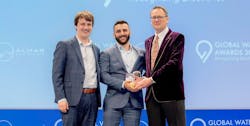 ZwitterCo's Christopher Drover, CTO & co-founder, and Alex Rappaport, CEO & co-founder, accept a Global Water Award from Christopher Gasson, owner of Global Water Intelligence Magazine and award ceremony host. ZwitterCo's Christopher Drover, CTO & co-founder, and Alex Rappaport, CEO & co-founder, accept a Global Water Award from Christopher Gasson, owner of Global Water Intelligence Magazine and award ceremony host.