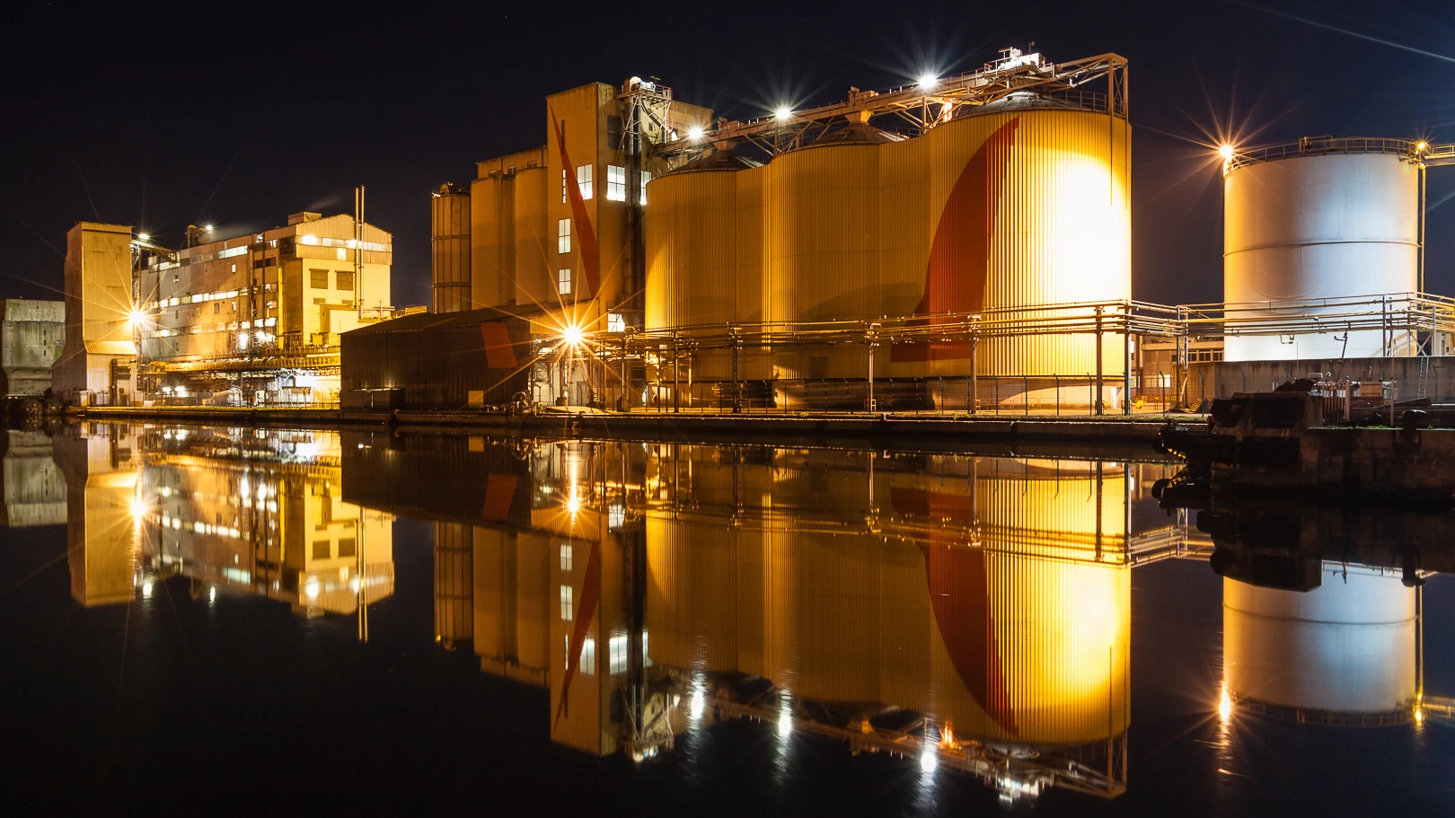 The Cargill processing plant at night.