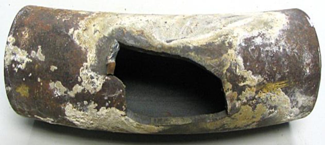 Figure 5: Hydrogen damaged boiler tube. Notice the thick-lipped failure, indicative of weakened metal with little metal loss.