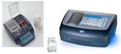 Figure 2: Combination reagent, digestion vials and heater block (left); 1-inch sample cell (center) and spectrophotometer (right). Figure 2: Combination reagent, digestion vials and heater block (left); 1-inch sample cell (center) and spectrophotometer (right).