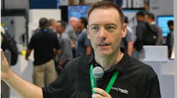 Eric Barnes discusses Schneider Electric's TeSys motor control device during a presentation at the company's booth on Tuesday at WEFTEC 2024. Eric Barnes discusses Schneider Electric's TeSys motor control device during a presentation at the company's booth on Tuesday at WEFTEC 2024.