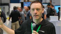 Eric Barnes discusses Schneider Electric's TeSys motor control device during a presentation at the company's booth on Tuesday at WEFTEC 2024.