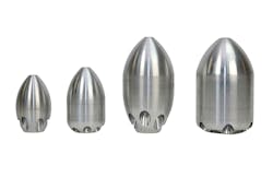 KEG’s Torpedo Nozzle uses two different water jet angles to ensure superior sand, mud, and debris transport from the pipe floor in diameters from 6-16”. KEG’s Torpedo Nozzle uses two different water jet angles to ensure superior sand, mud, and debris transport from the pipe floor in diameters from 6-16”.