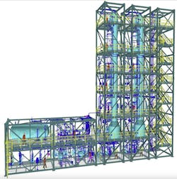 A 3D model of two identical benzene stripping systems.