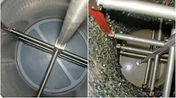 Scraper strainers allow the solids to accumulate at the bottom of the vessel, where the blowdown valve will open periodically to clear them out.