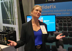 Aquacycl founder and CEO Orianna Bretschger at her company's booth on Monday at WEFTEC 2025 in Chicago.